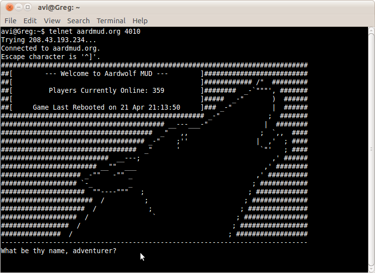 Screenshot of basic telnet