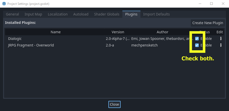 Check all three plugins to enable them.
