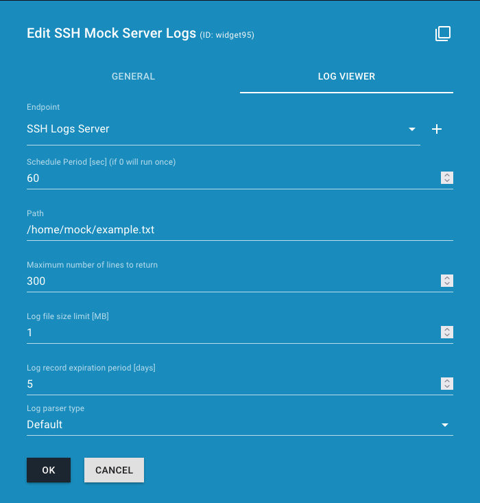 Adding a LogsViewer widget dialog