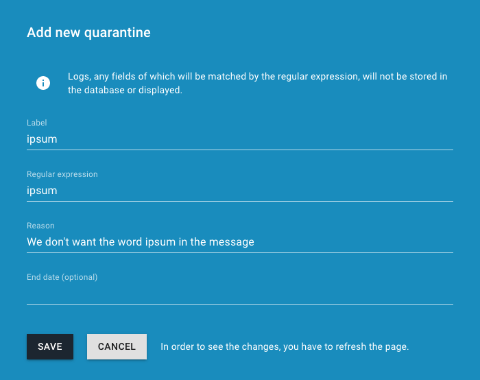 Adding a new quarantine rule